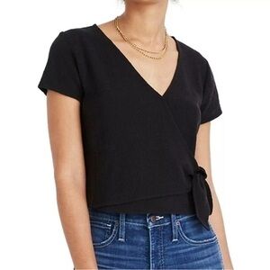 Madewell Black Surplice Tie Front T-shirt Size Medium